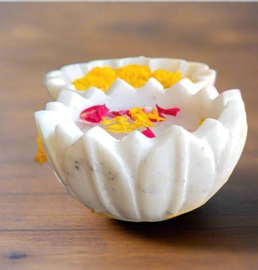 white marble lotus urli 5" for home decor, fruits, snacks
